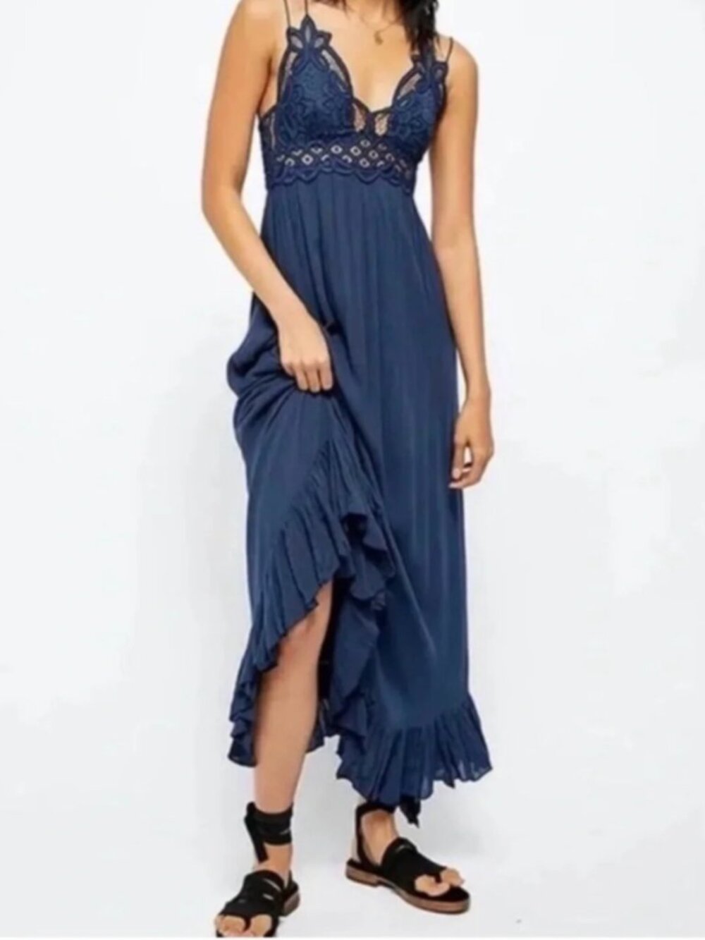 Free People One Adella Maxi Slip Dress Teal Jewel Turquoise